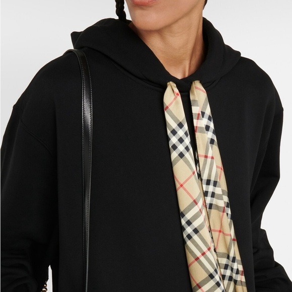 NWT Burberry Black Hoodie with Silk Scarf Accent - Picture 3 of 5
